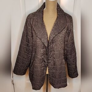 Eileen Fisher Brown Quilted 100% Silk Jacket Size PL